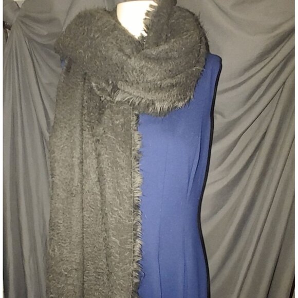 Large Free People Dark Grey Black Fuzzy Scarf Shawl 80 by 30 - Picture 5 of 14